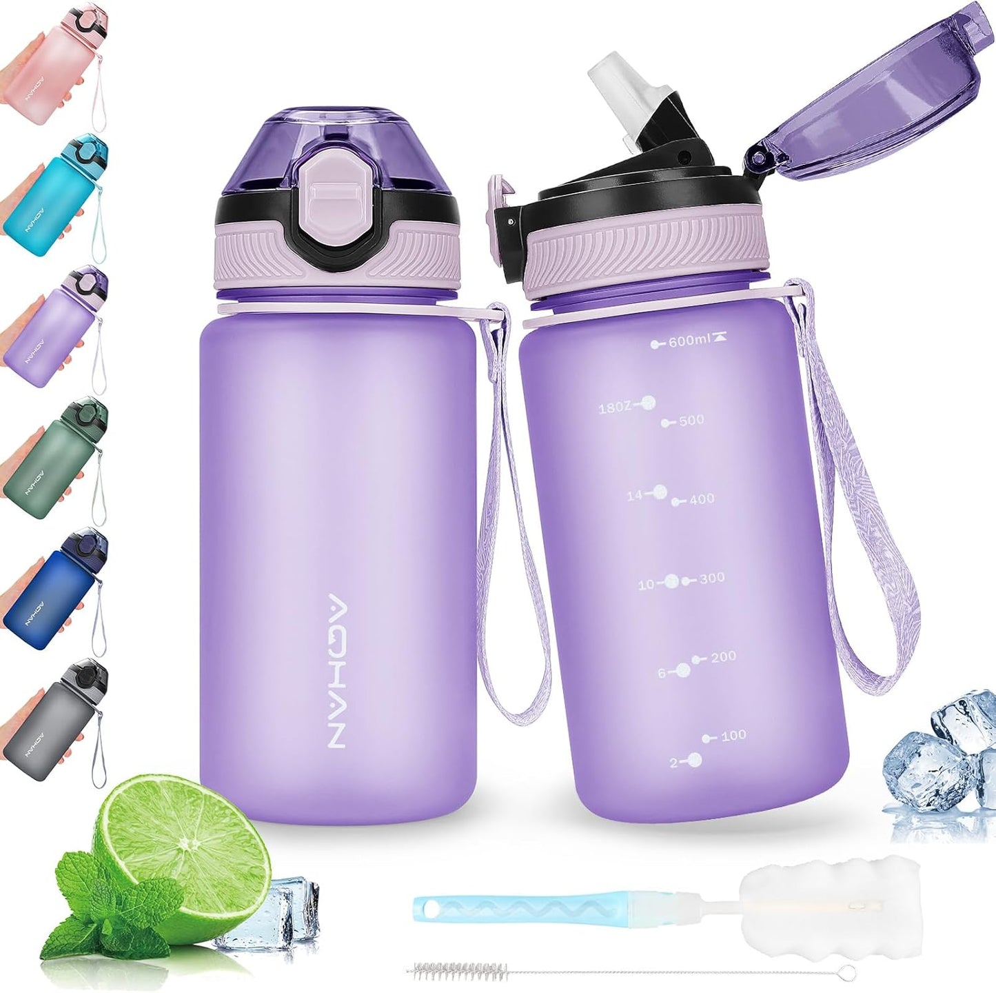 AOHAN Waterfles van 1 liter met lekvrije klapdeksel, BPA - vrije sportdrinkfles met rietje, vaatwasmachinebestendig, niet - giftige waterfles met draagriem - NLMAX