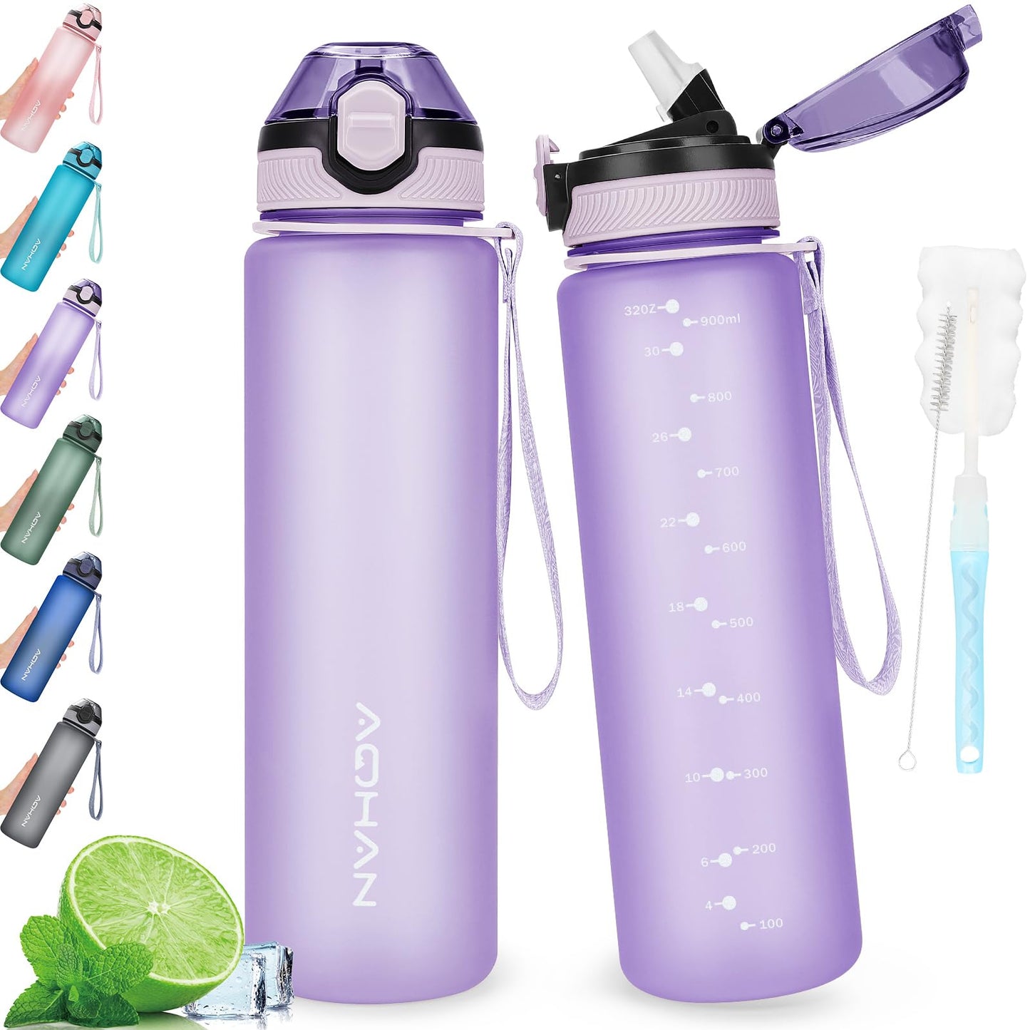 AOHAN Waterfles van 1 liter met lekvrije klapdeksel, BPA - vrije sportdrinkfles met rietje, vaatwasmachinebestendig, niet - giftige waterfles met draagriem - NLMAX