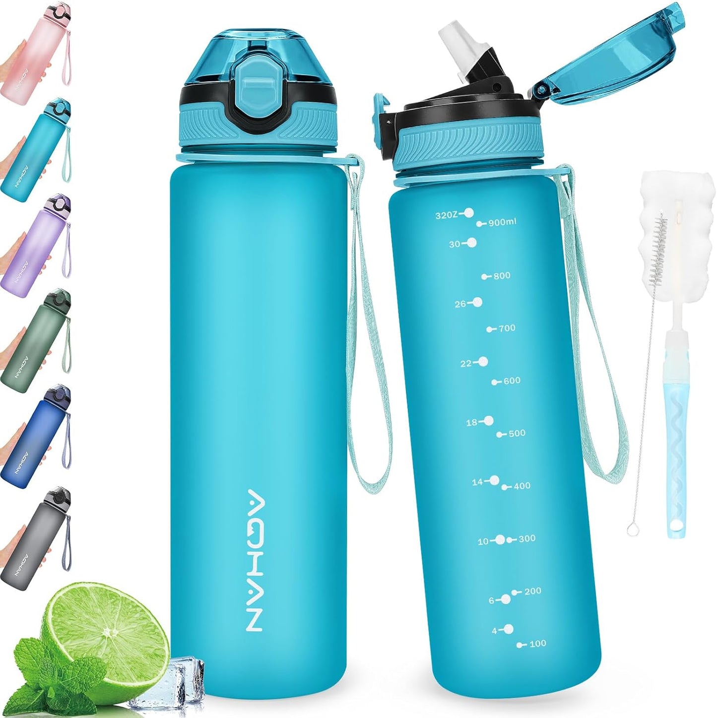 AOHAN Waterfles van 1 liter met lekvrije klapdeksel, BPA - vrije sportdrinkfles met rietje, vaatwasmachinebestendig, niet - giftige waterfles met draagriem - NLMAX