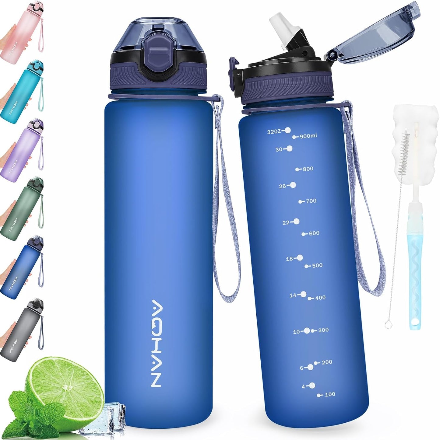 AOHAN Waterfles van 1 liter met lekvrije klapdeksel, BPA - vrije sportdrinkfles met rietje, vaatwasmachinebestendig, niet - giftige waterfles met draagriem - NLMAX