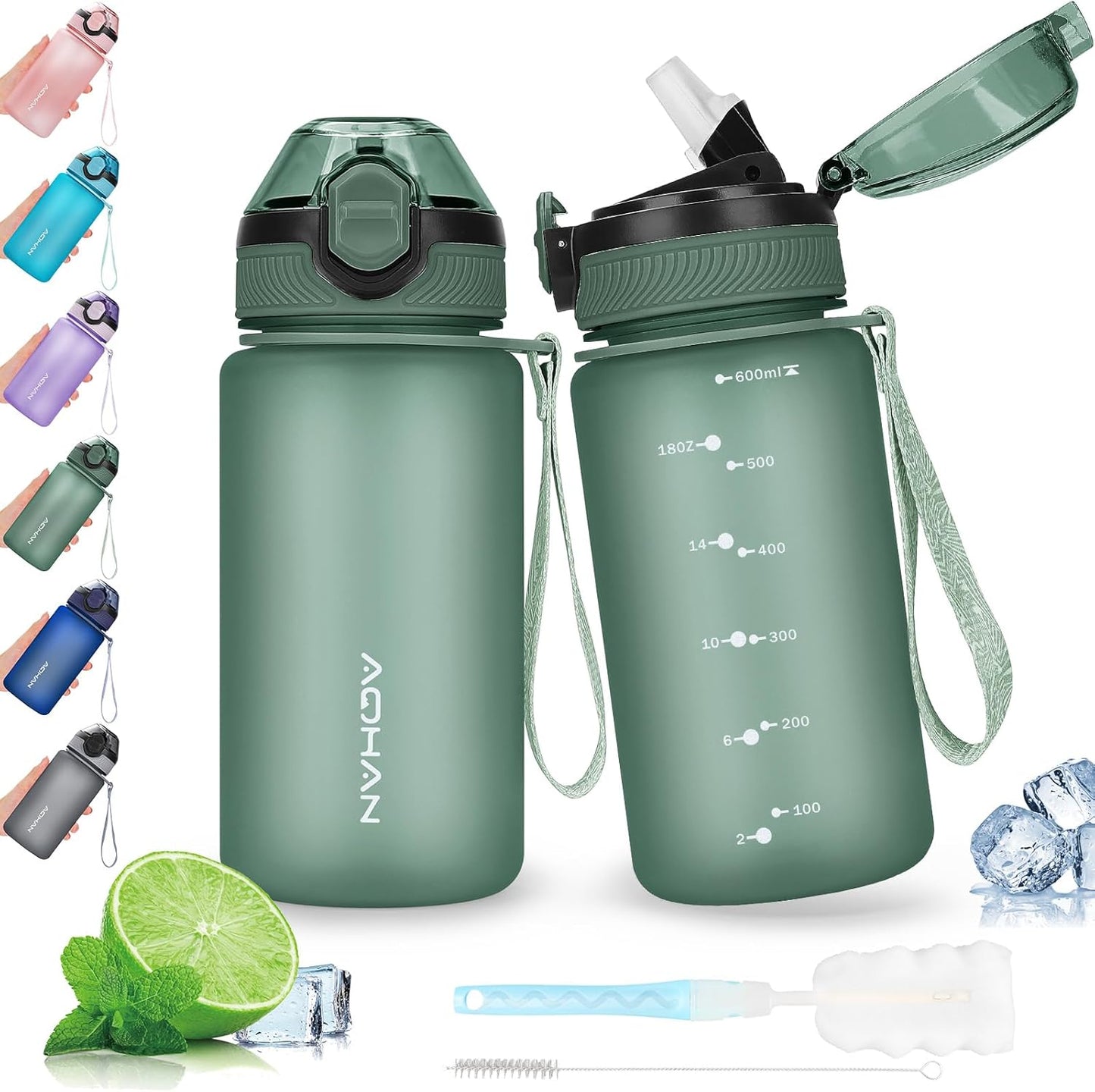 AOHAN Waterfles van 1 liter met lekvrije klapdeksel, BPA - vrije sportdrinkfles met rietje, vaatwasmachinebestendig, niet - giftige waterfles met draagriem - NLMAX