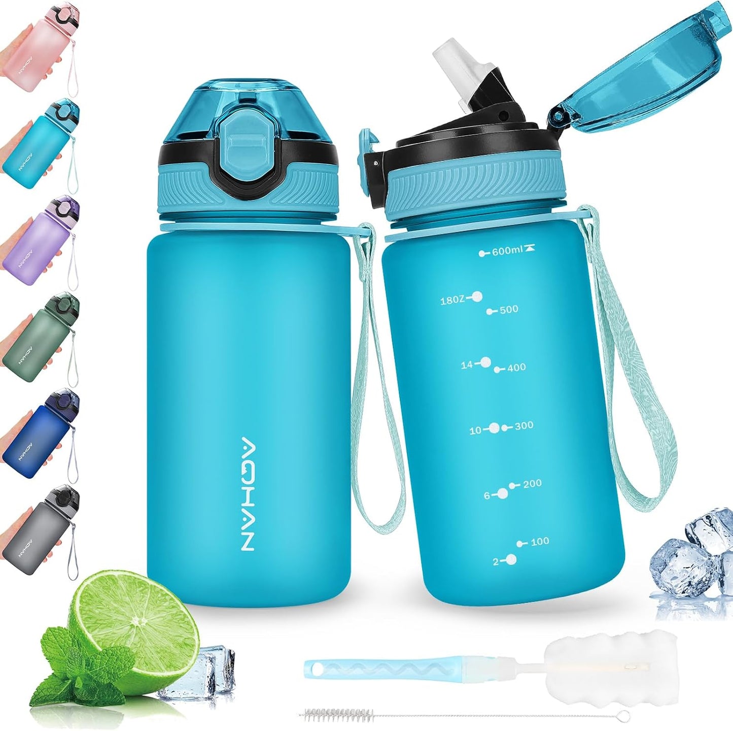 AOHAN Waterfles van 1 liter met lekvrije klapdeksel, BPA - vrije sportdrinkfles met rietje, vaatwasmachinebestendig, niet - giftige waterfles met draagriem - NLMAX