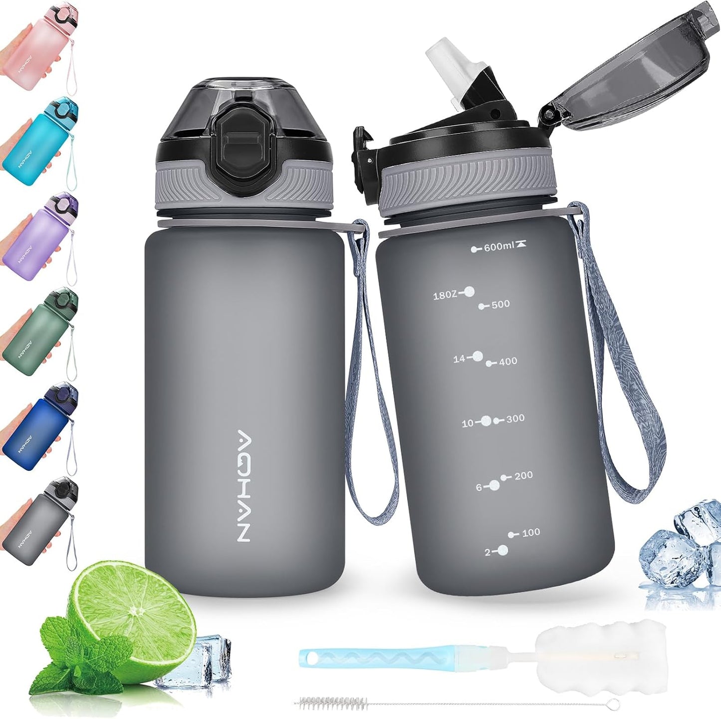 AOHAN Waterfles van 1 liter met lekvrije klapdeksel, BPA - vrije sportdrinkfles met rietje, vaatwasmachinebestendig, niet - giftige waterfles met draagriem - NLMAX