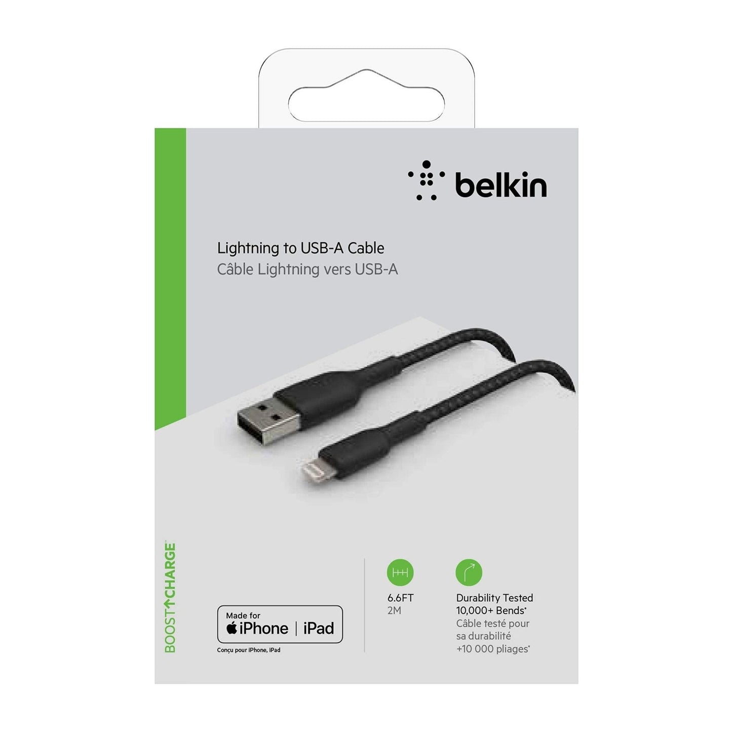 Belkin gevlochten Lightning-kabel - Boost Charge Lightning/USB-kabel voor iPhone, iPad, AirPods - MFi-gecertificeerde 1 m, zwart - NLMAX