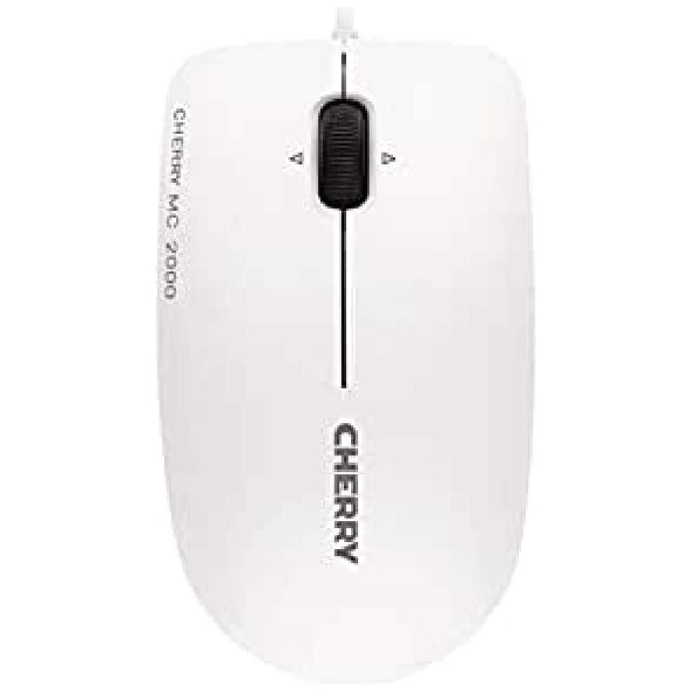 CHERRY MC 2000, bekabelde muis, geschikt voor rechts- en linkshandigen, 3 muisknoppen, kantelwiel voor horizontaal/verticaal scrollen, GS-goedkeuring, wit-grijs - NLMAX