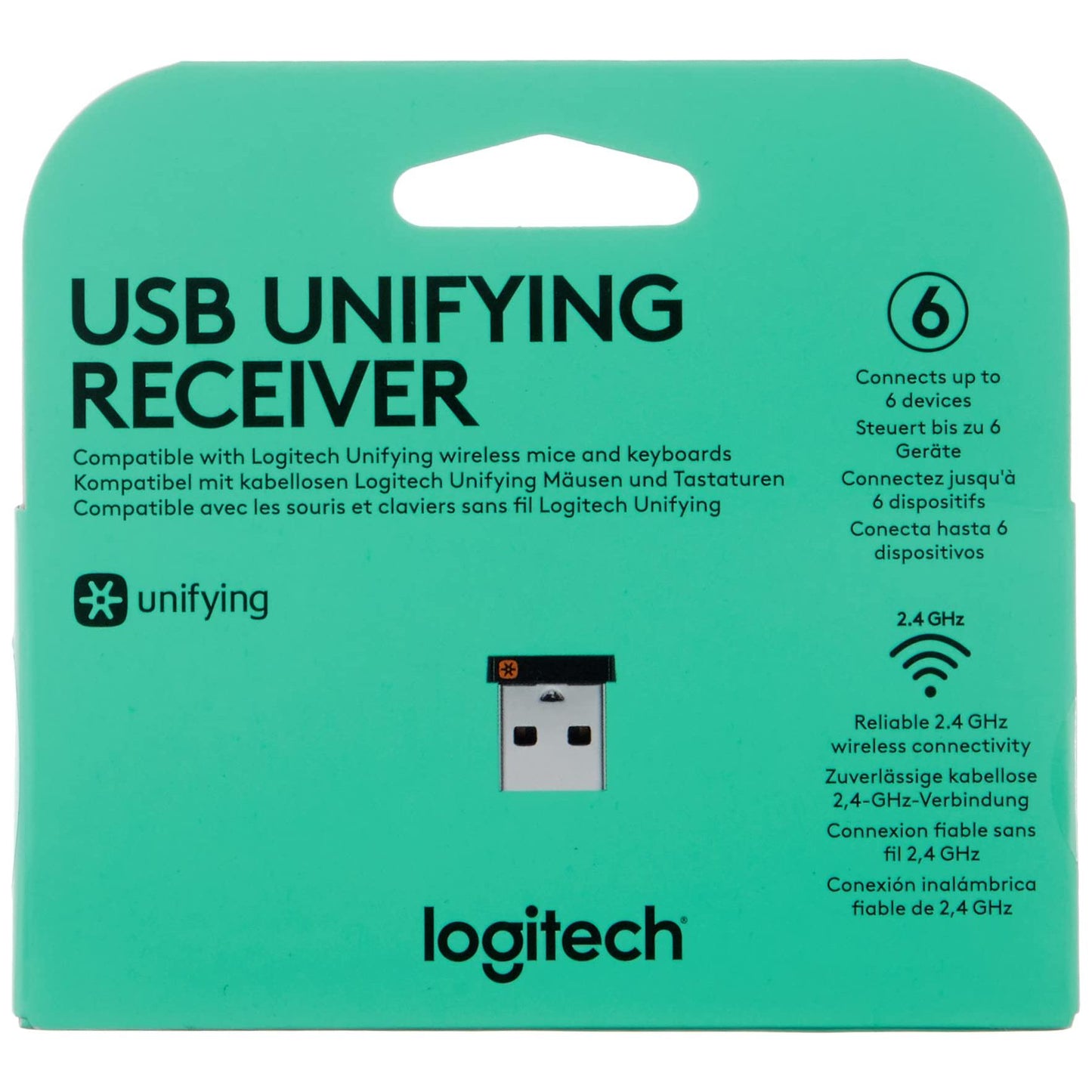 Logitech USB Unifying Receiver, 2.4 GHz Wireless Technology, USB Plug Compatible with all Logitech Unifying Devices like Wireless Mouse and Keyboard, PC / Mac / Laptop - Black - NLMAX