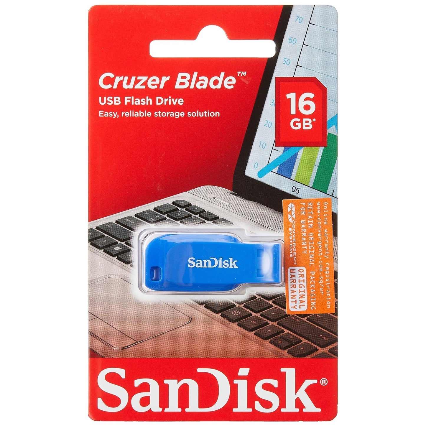 SanDisk 16GB Cruzer Blade USB Flash Drive - Electric Blue - NLMAX