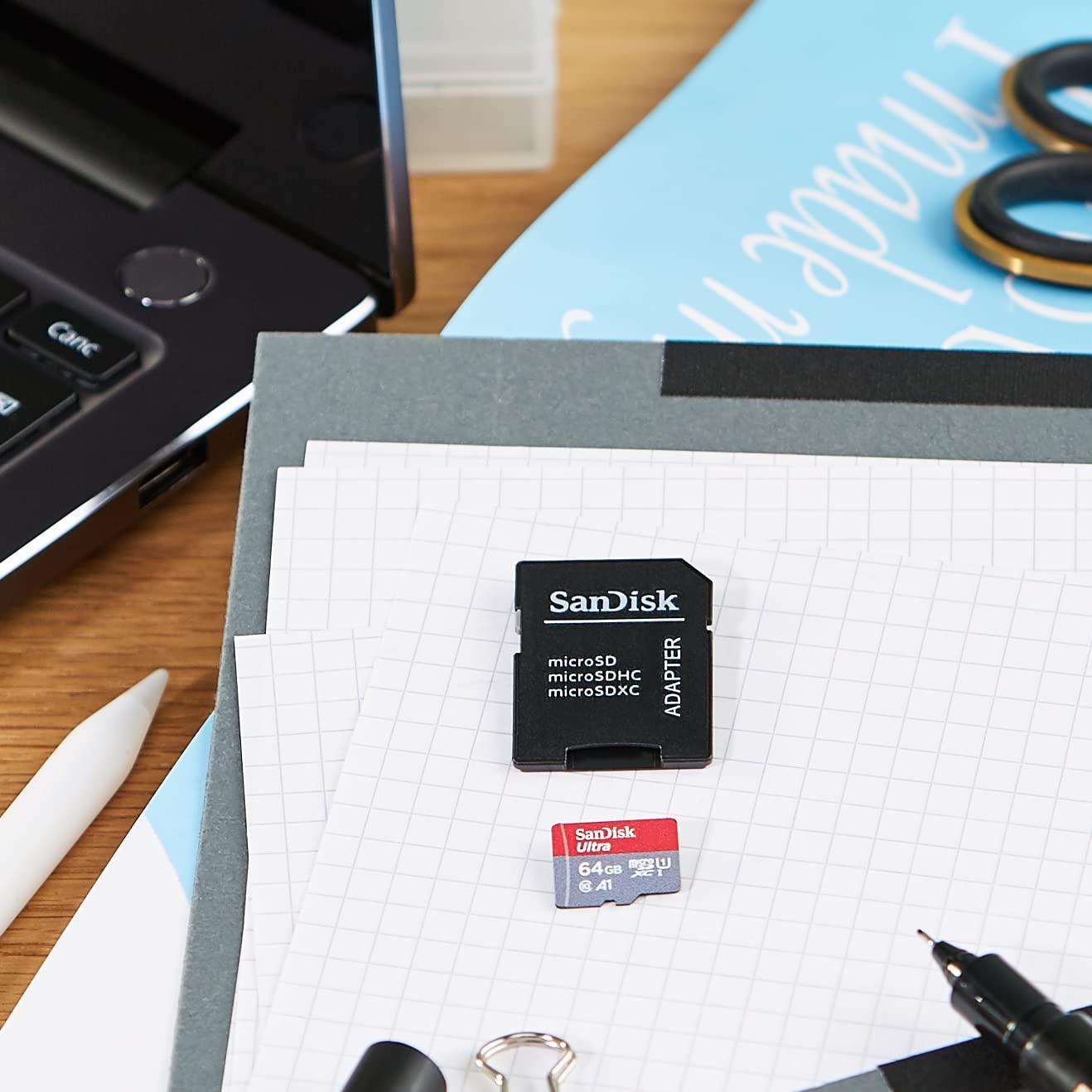 SanDisk Ultra 64GB microSDXC Memory Card + SD Adapter with A1 App Performance Up to 120MB/s, Class 10, UHS-I - NLMAX