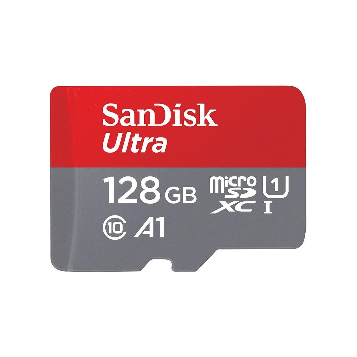 SanDisk Ultra microSDXC UHS-I memory card 128 GB + adapter (A1, Class 10, U1, Full HD videos, up to 120 MB/s read speed),, Speed-Mbps/10x - NLMAX