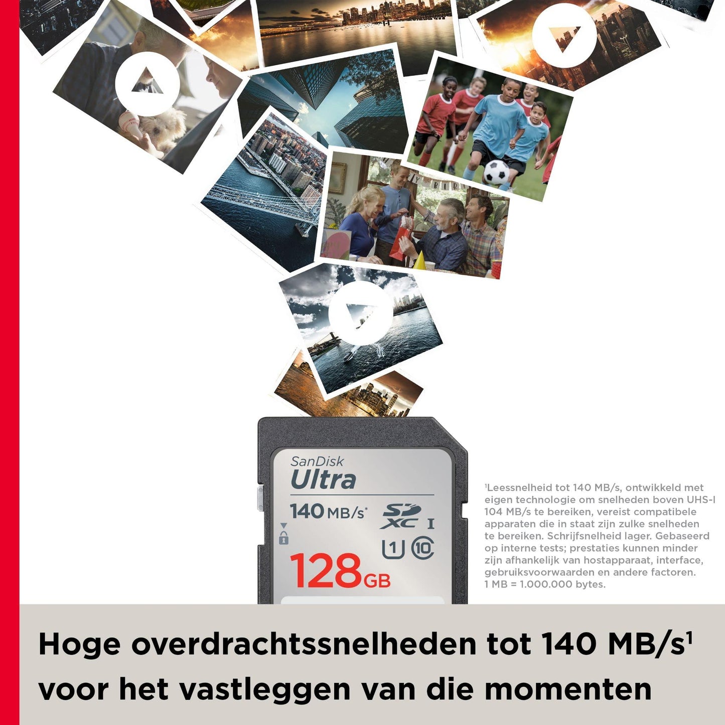 SanDisk Ultra SDXC UHS-I-Kaart 128 GB (Full HD-Video’s, UHS-I-Videoprestaties, Leessnelheden Tot 140 MB/s, Bestand Tegen Water, Temperatuurschommelingen, 10 Jaar Beperkte Garantie) - NLMAX