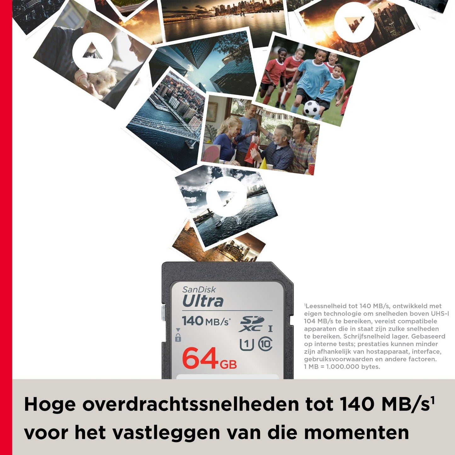 SanDisk Ultra SDXC UHS-I-Kaart 64 GB (Full HD-Video’s, UHS-I-Videoprestaties, Leessnelheden Tot 140 MB/s, Bestand Tegen Water, Temperatuurschommelingen, 10 Jaar Beperkte Garantie) - NLMAX