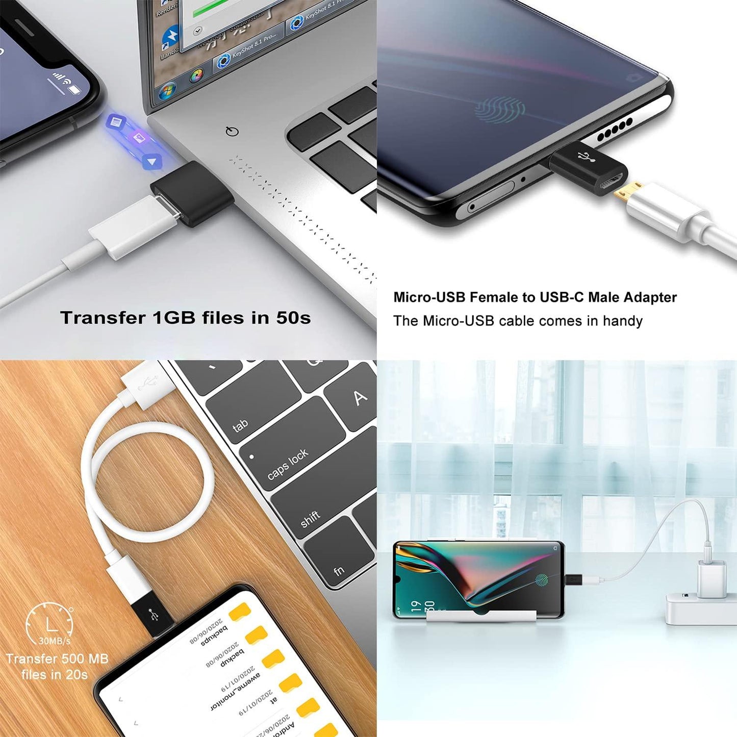 USB C Adapter 4 Stuks, USB C naar USB 3.0 OTG Adapter, Micro USB naar USB C Adapter, Compatibel met MacBook Pro, Samsung Galaxy, Mobiele Telefoons, PC, in de Auto en Meer - NLMAX