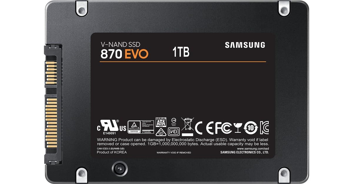 Samsung SSD 870 EVO, 1 TB, Form Factor 2.5", Intelligent Turbo Write, Magician 6 Software, Black (Internal SSD)