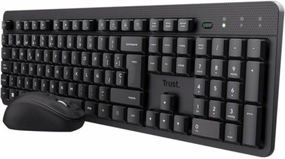 Trust Ymo II Pack Wireless Keyboard & Mouse, Spanish QWERTY Keyboard, Silent Keys, Low Profile Keys, Leak-proof, USB Receiver, Windows, Mac, PC, Laptop, Black