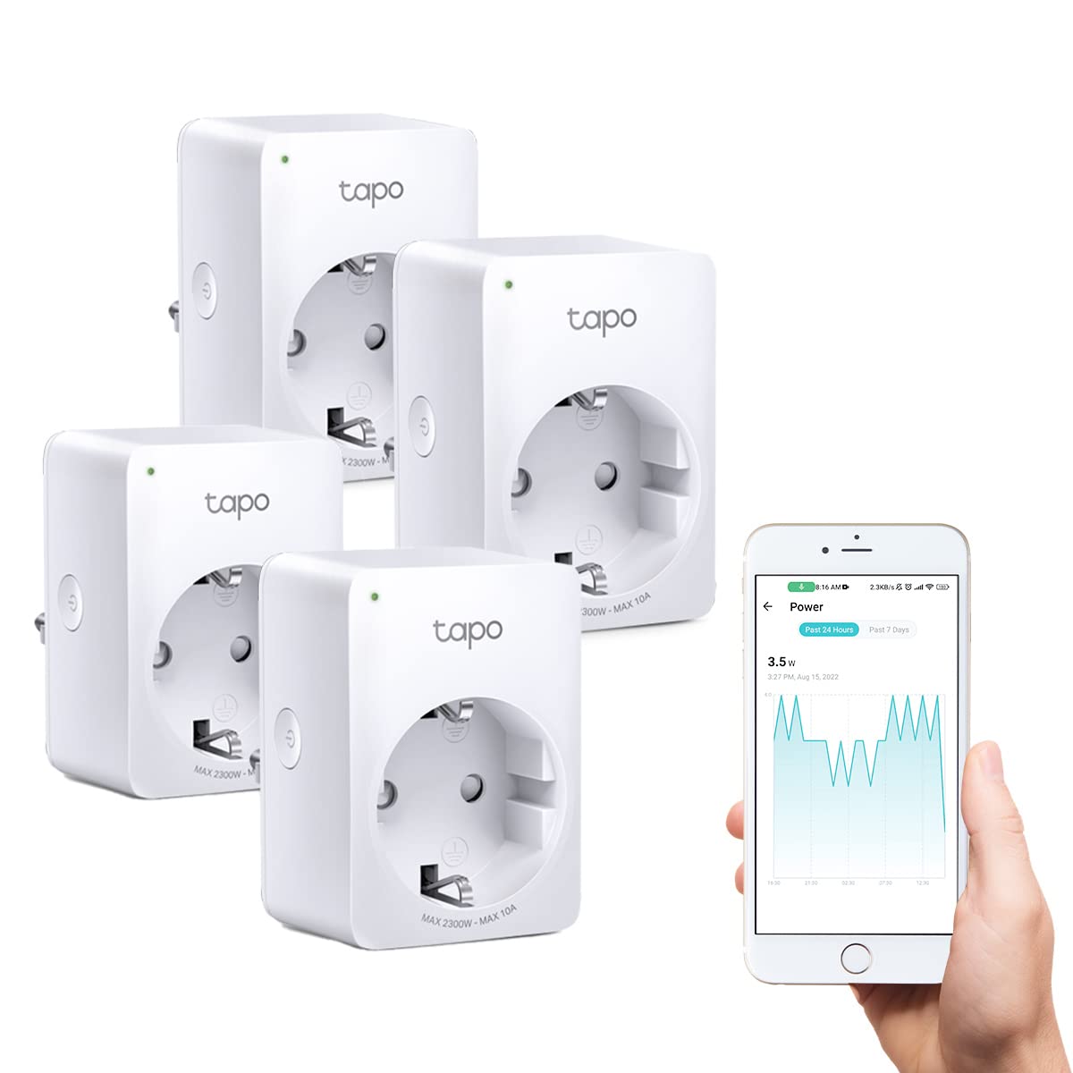 TP-link Tapo Smart WiFi-stopcontact Tapo P110 met energieverbruiksregeling, smart home Alexa-stopcontact, werkt met Alexa, Google Home, spraakbesturing, toegang op afstand, geen hub nodig 4-pack, Wit