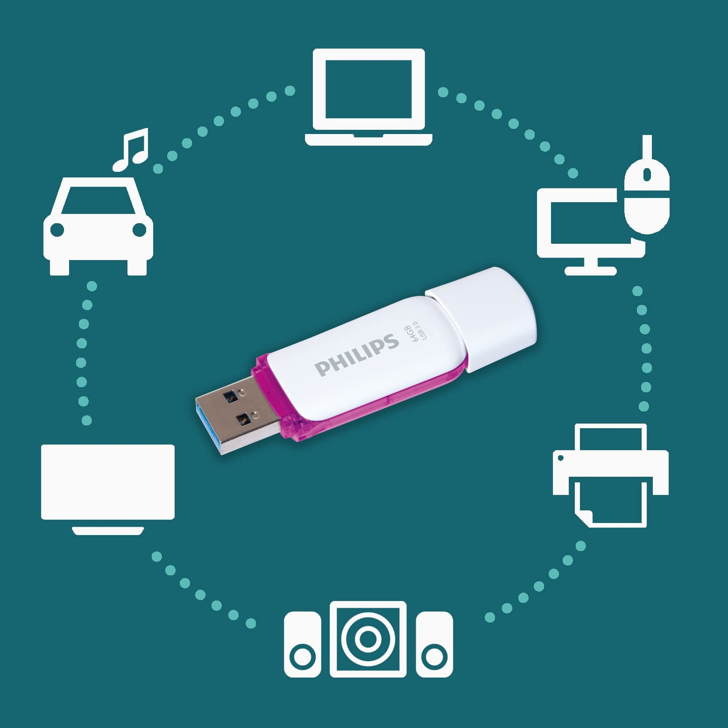 Philips Snow Edition Super Speed 3.0 USB flash drive 64 GB voor PC, laptop, computer, leessnelheid tot 100 MB/s