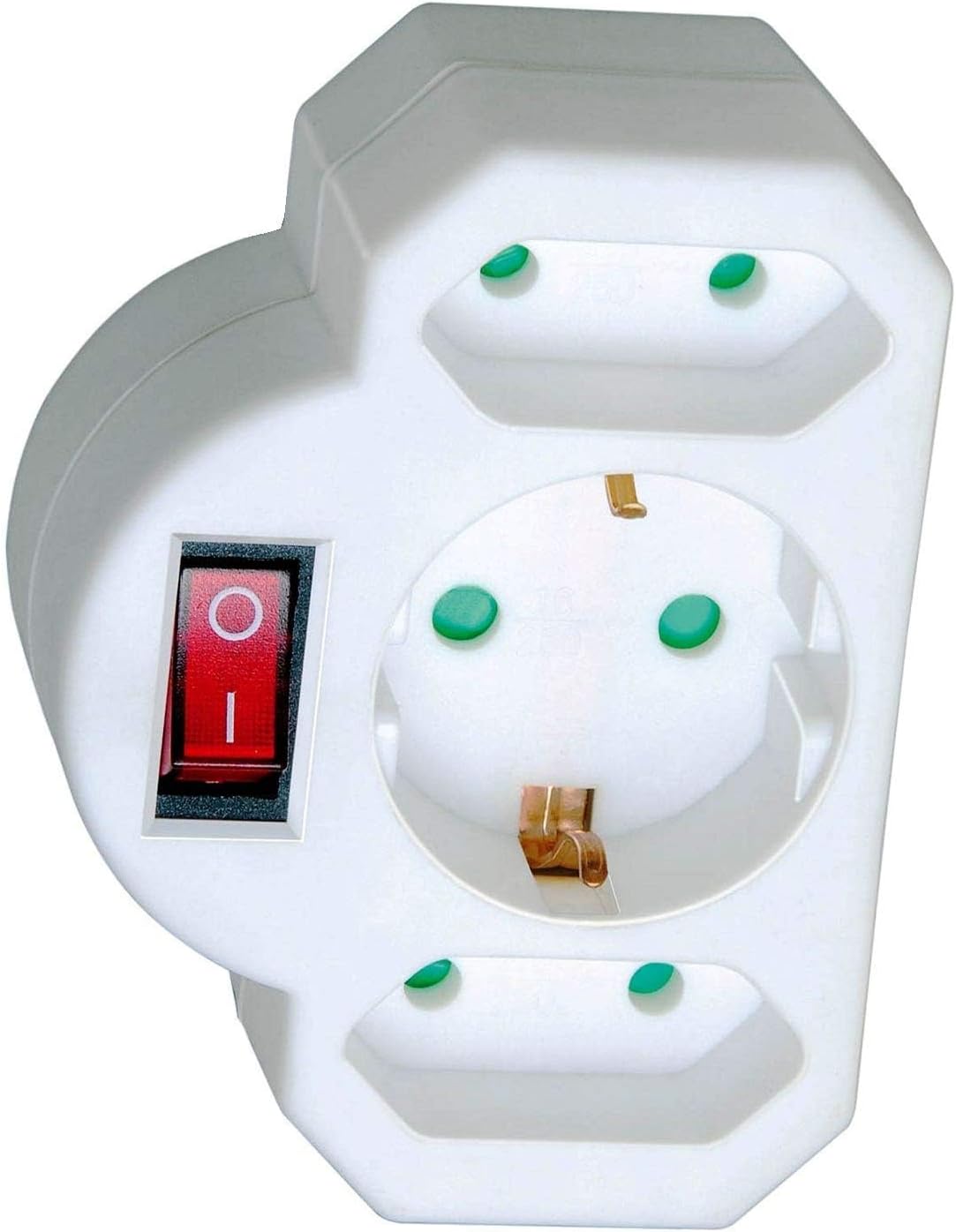 Brennenstuhl multi-socket socket, 3-way plug adapter with switch (intermediate plug consisting of 2 x Euro socket & 1 x earthed contact), vertical plug 