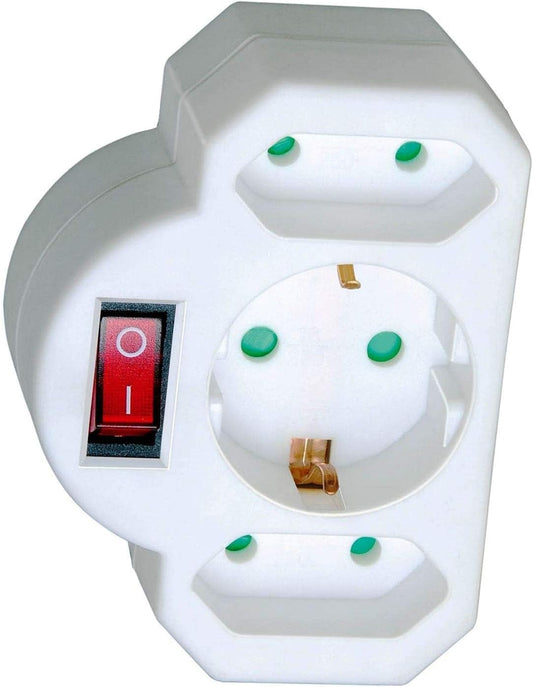 Brennenstuhl meervoudige stekkerdoos, 3-voudige stekkeradapter met schakelaar (tussenstekker bestaande uit 2 x Eurostopcontact & 1 x geaard contact), verticale stekker