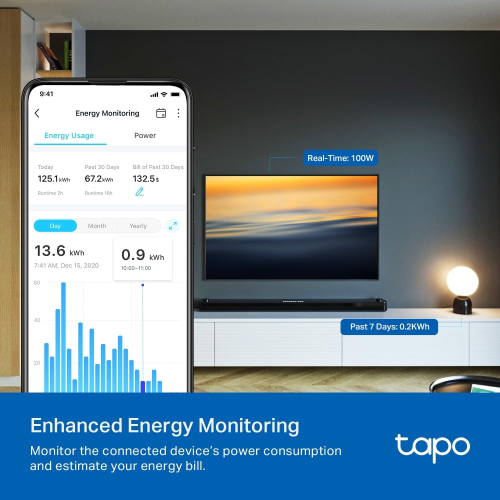 TP-link Tapo Smart WiFi-stopcontact Tapo P110 met energieverbruiksregeling, smart home Alexa-stopcontact, werkt met Alexa, Google Home, spraakbesturing, toegang op afstand, geen hub nodig 2 pack