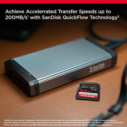 SanDisk Extreme PRO SDXC UHS-I Card 64GB (4K UHD, Read Speeds Up to 200 MB/s, Class 10, UHS-I, U3, V30, 2 Years RescruePRO Deluxe Software, Limited Lifetime Warranty) Black
