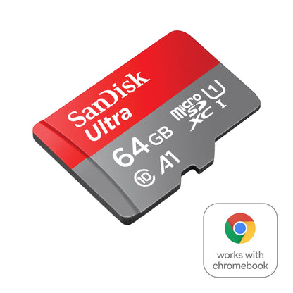 SanDisk Ultra MicroSDXC For Chromebook UHS-I Card 64GB + SD Adapter (For Smartphones And Tablets, A1, Class 10, U1, Full HD Videos, Up to 140MB/s Read Speed, 10-Year Limited Warranty)