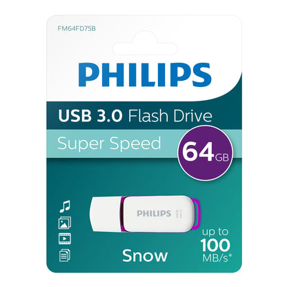 Philips Snow Edition Super Speed 3.0 USB flash drive 64 GB voor PC, laptop, computer, leessnelheid tot 100 MB/s
