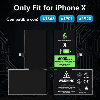 LL TRADER Battery for iPhone X, 6000mAh Lithium ION Battery High Capacity with New Repair Tools