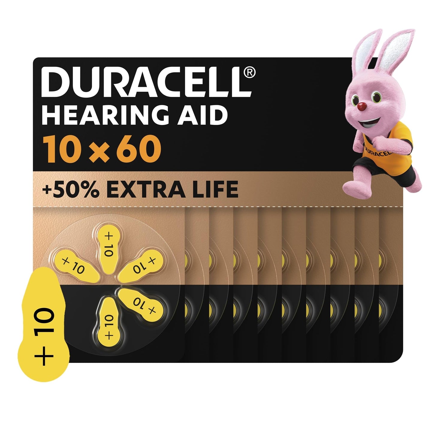 Duracell-batterijen voor gehoorapparaten maat 10 (60 stuks) tot 50% extra levensduur, eenvoudig te gebruiken, 100% recyclebare verpakking