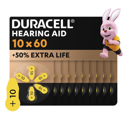 Duracell-batterijen voor gehoorapparaten maat 10 (60 stuks) tot 50% extra levensduur, eenvoudig te gebruiken, 100% recyclebare verpakking