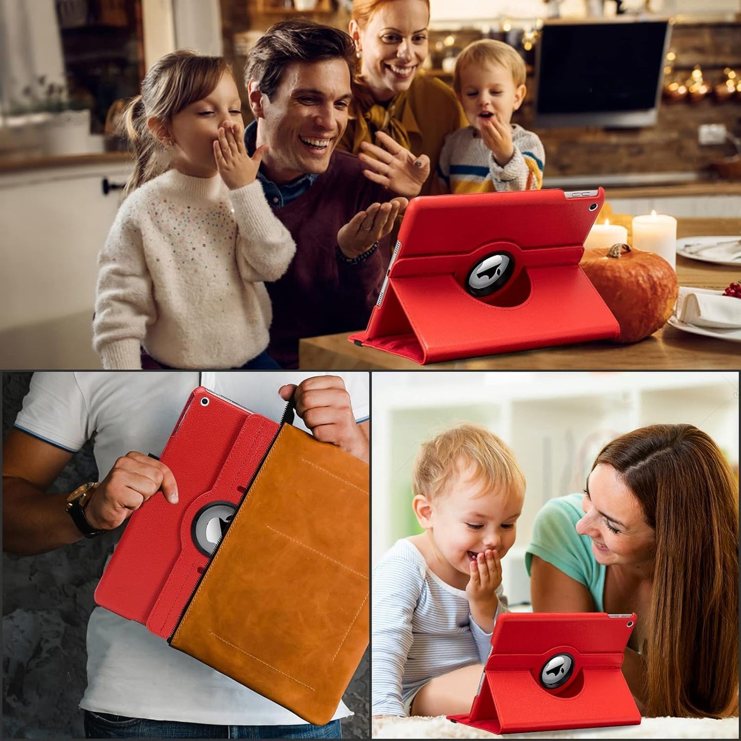 Rotating Case for 10.2 Inch (9th/8th/7th Generation, 2021/2020/2019), 360 Degree Rotation Stand Flip Cover, Auto Wake/Sleep for Apple iPad 10.2 (Red New)