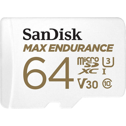 SanDisk MAX ENDURANCE Video Monitoring for Dashcams & Home Monitoring 64 GB microSDXC Memory Card + SD Adaptor 30,000 Hours Endurance , White