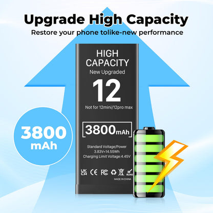 Battery for iPhone 12/12 Pro, 3800 mAh - New Replacement Battery (0 Cycle) for iPhone 12/12 Pro with Complete Repair Kit, Models A2172, A2402, A2403