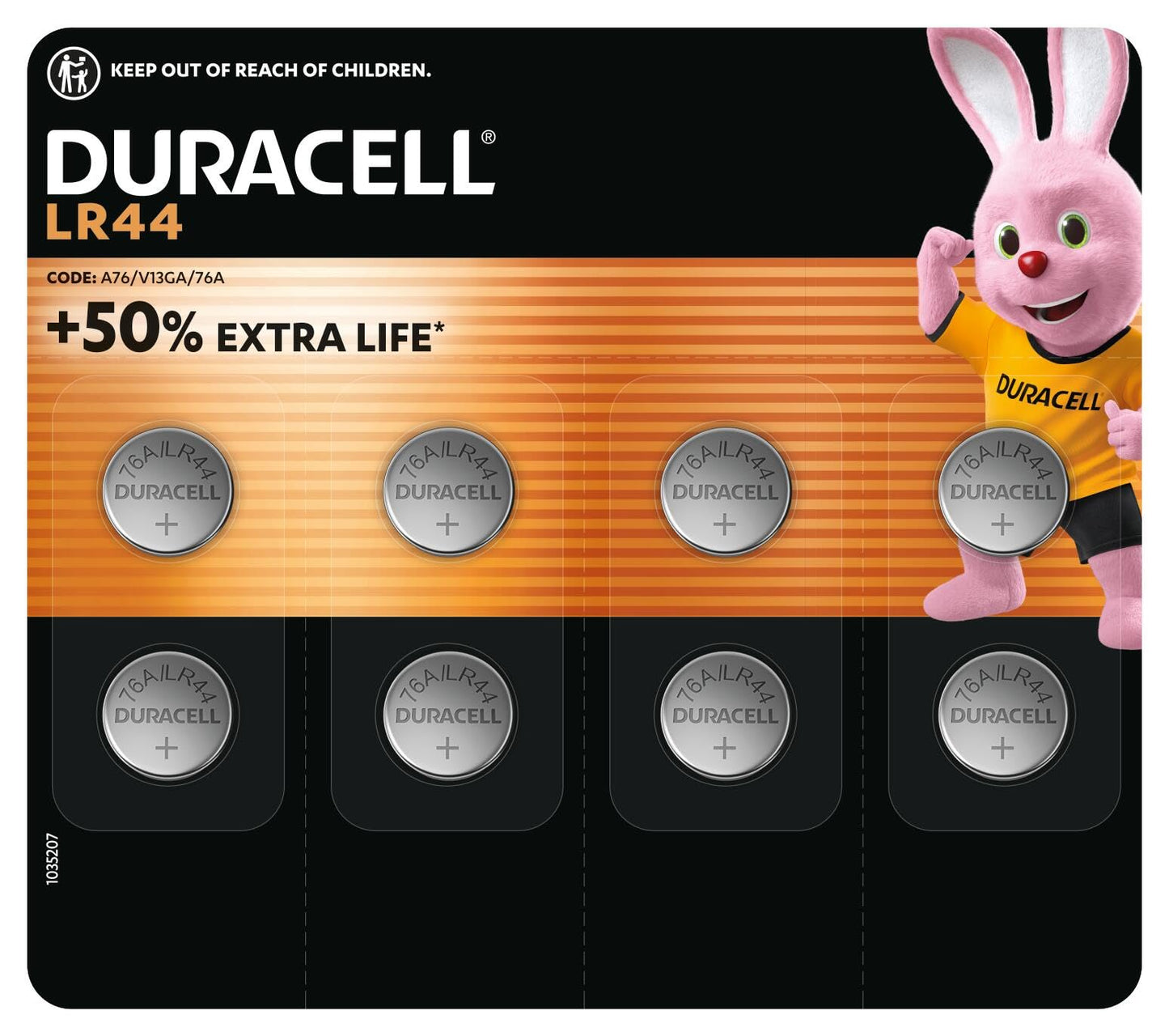DURACELL LR44, 8 stuks, specialty alkalinebatterij 1,5V, A76, GAAN TOT 50% LANGER MEE – Voor Gebruik in Digitale Thermometers, Rekenmachines, Zaklampen, Polshorloges, Beveiligingssysteempanelen