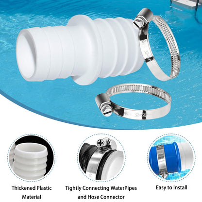 4pcs Pool Hose Connectors, 32mm to 32mm, Pool Hose Connector, Pool Hose Adapter with 4 Stainless Steel Hose Clamps