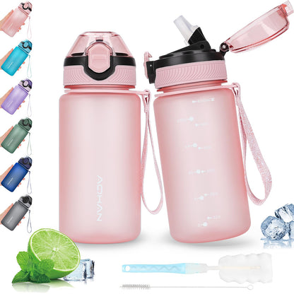 AOHAN 600ml Water Bottle with Leak-Proof Flip Lid, BPA Free Sports Drinking Bottle with Straw, Dishwasher Safe, Non-Toxic Water Bottle with Carry Strap
