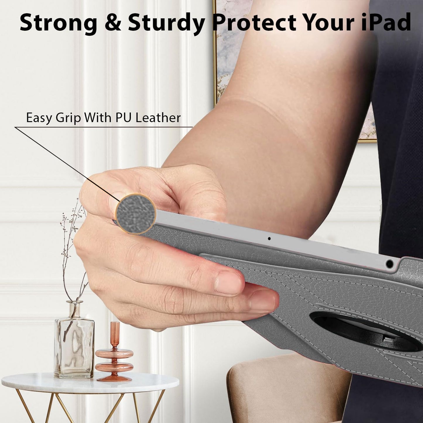 For iPad 9th Generation Case 10.2 Inch 2021, 8th Generation 2020, 7th Generation 2019, Rotatable Smart Cover with Auto Wake and Sleep, Gray