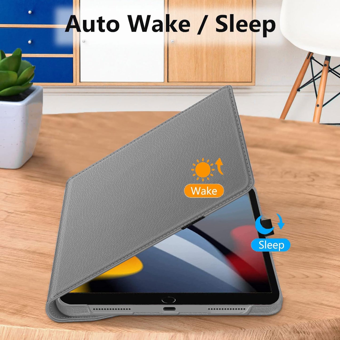 For iPad 9th Generation Case 10.2 Inch 2021, 8th Generation 2020, 7th Generation 2019, Rotatable Smart Cover with Auto Wake and Sleep, Gray