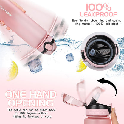 AOHAN 600ml Water Bottle with Leak-Proof Flip Lid, BPA Free Sports Drinking Bottle with Straw, Dishwasher Safe, Non-Toxic Water Bottle with Carry Strap