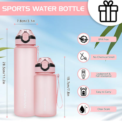 AOHAN 600ml Water Bottle with Leak-Proof Flip Lid, BPA Free Sports Drinking Bottle with Straw, Dishwasher Safe, Non-Toxic Water Bottle with Carry Strap