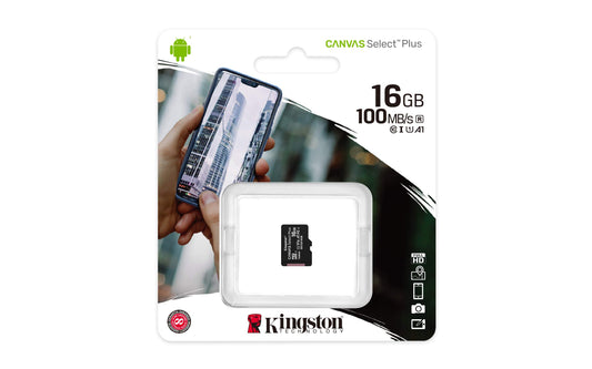 Kingston Canvas Select Plus Microsd Geheugenkaart, SDCS2/16GBSP, Class 10, Zwart