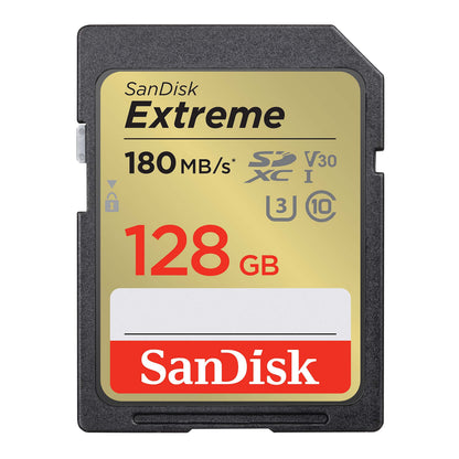 SanDisk Extreme SDXC UHS‐I‐Kaart 128 GB (RescuePRO Deluxe Software, Leessnelheden tot 180 MB/s, 4K UHD, Class 10, UHS-I, U3, V30) Goud