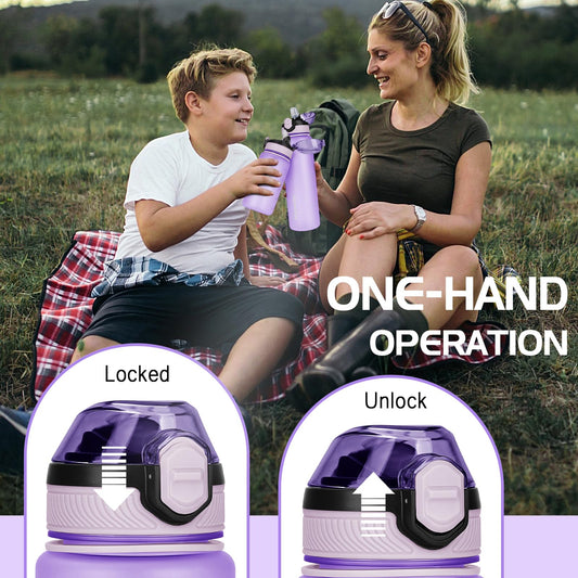 AOHAN 600ml Water Bottle with Leak-Proof Flip Lid, BPA Free Sports Drinking Bottle with Straw, Dishwasher Safe, Non-Toxic Water Bottle with Carry Strap