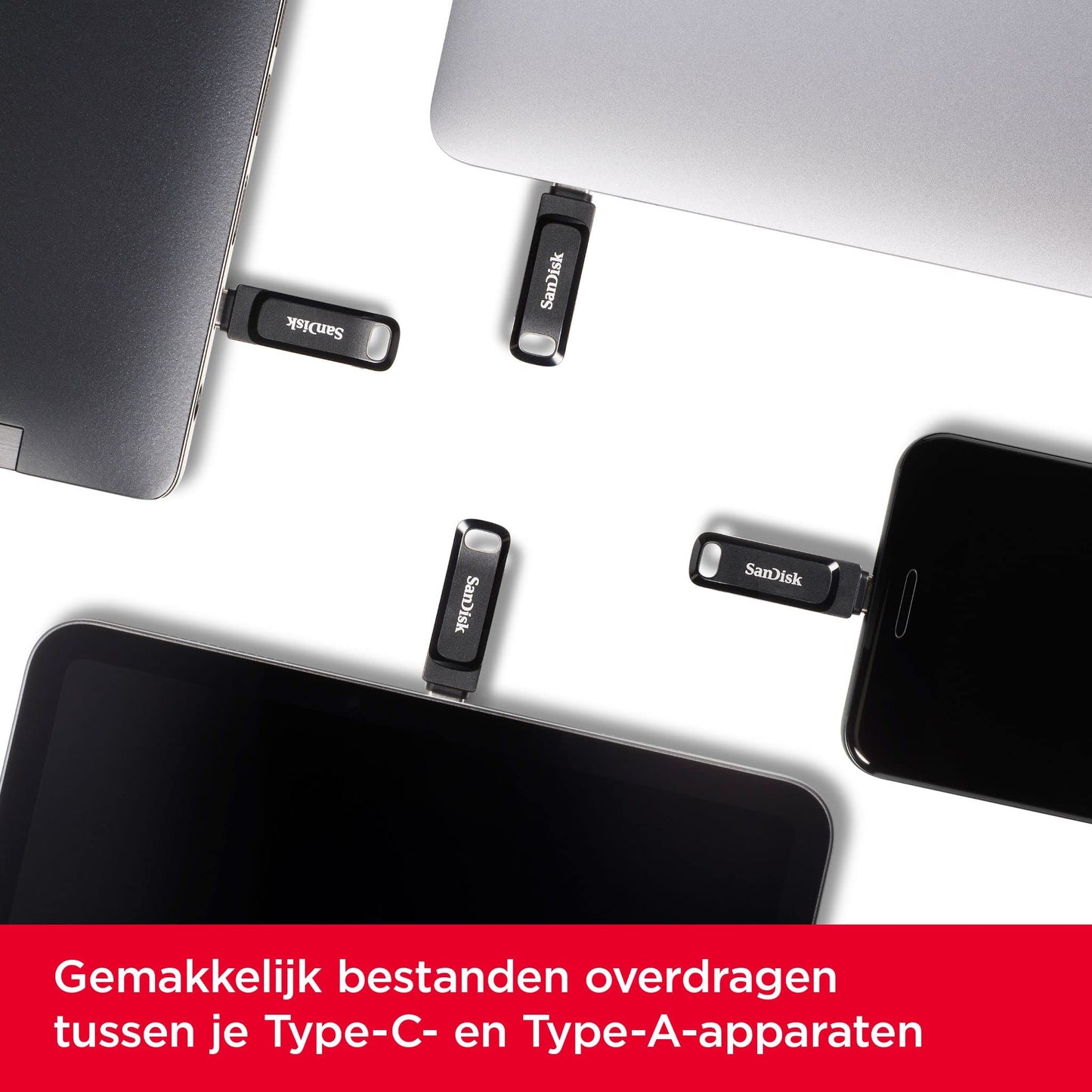 SanDisk Ultra Dual Drive Go USB Type-C Flashdrive 512 GB (2-In-1 Flashdrive, USB Type-C En Type-A, Automatisch Back-Ups, SanDisk Memory Zone-App, 150 MB/s)