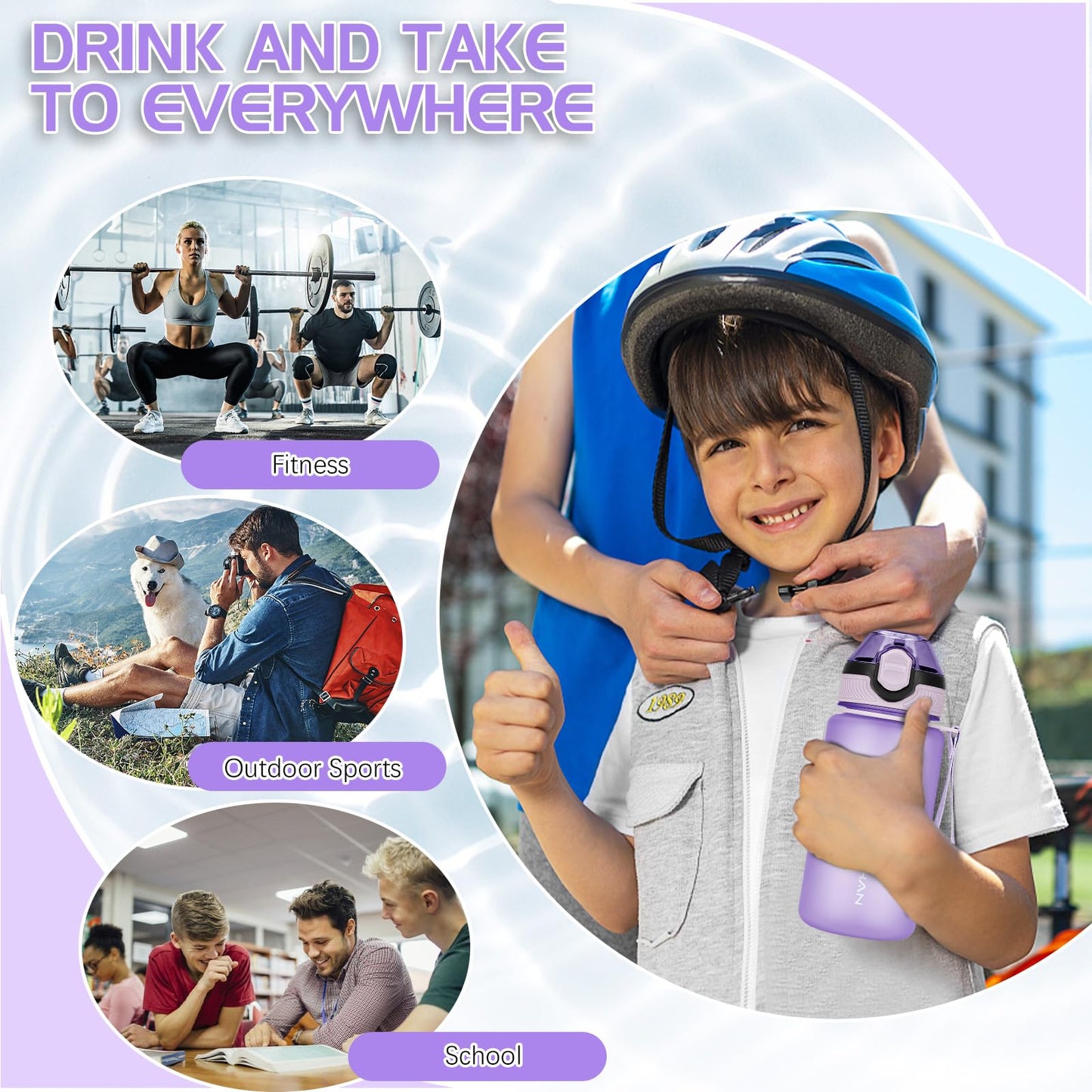 AOHAN 600ml Water Bottle with Leak-Proof Flip Lid, BPA Free Sports Drinking Bottle with Straw, Dishwasher Safe, Non-Toxic Water Bottle with Carry Strap