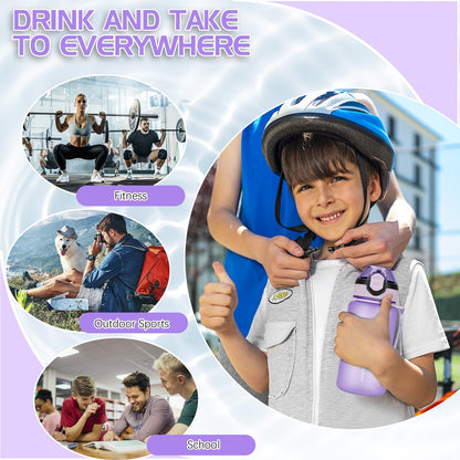 AOHAN 600ml Water Bottle with Leak-Proof Flip Lid, BPA Free Sports Drinking Bottle with Straw, Dishwasher Safe, Non-Toxic Water Bottle with Carry Strap
