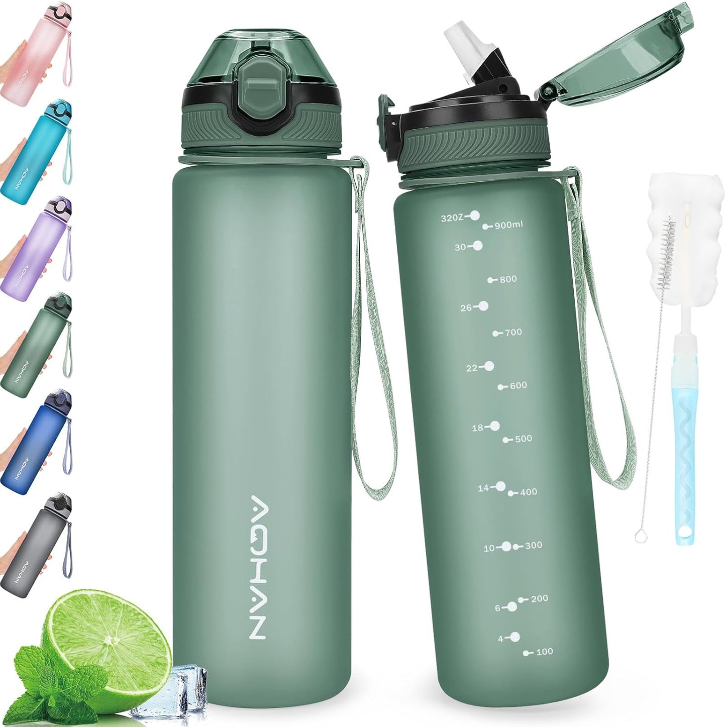 AOHAN Waterfles van 1 liter met lekvrije klapdeksel, BPA - vrije sportdrinkfles met rietje, vaatwasmachinebestendig, niet - giftige waterfles met draagriem - NLMAX