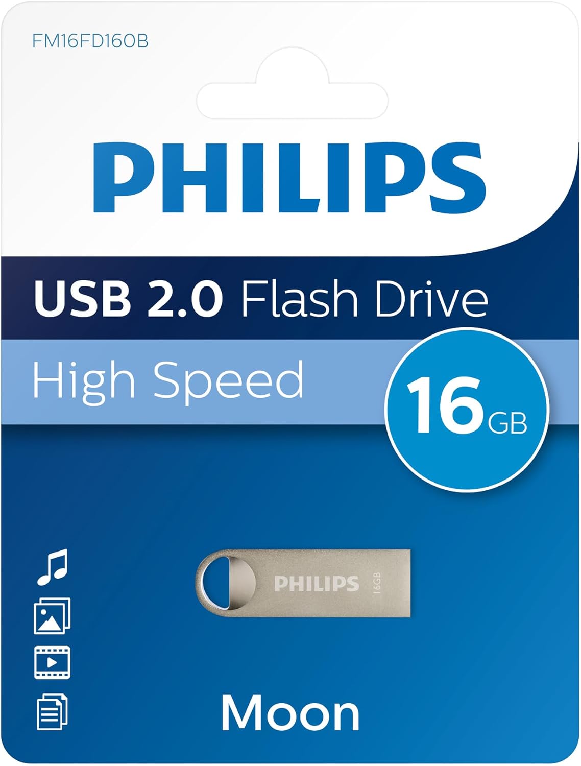 Philips Moon Edition High Speed 2.0 USB - stick 16 GB voor PC, laptop, computer, leessnelheid tot 20 MB/s, aluminium, sleutelhanger - NLMAX