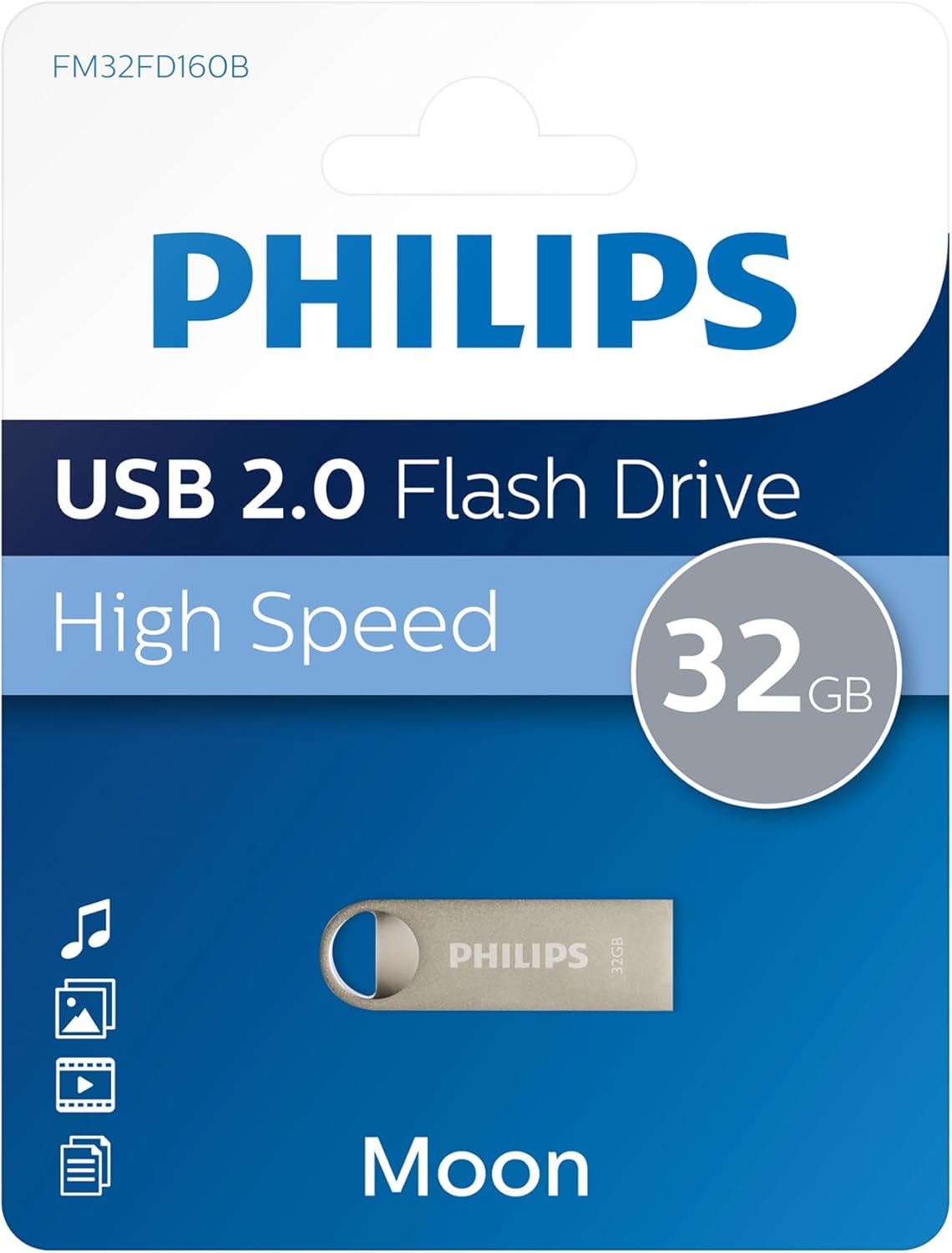 Philips Moon Edition High Speed 2.0 USB - stick 16 GB voor PC, laptop, computer, leessnelheid tot 20 MB/s, aluminium, sleutelhanger - NLMAX