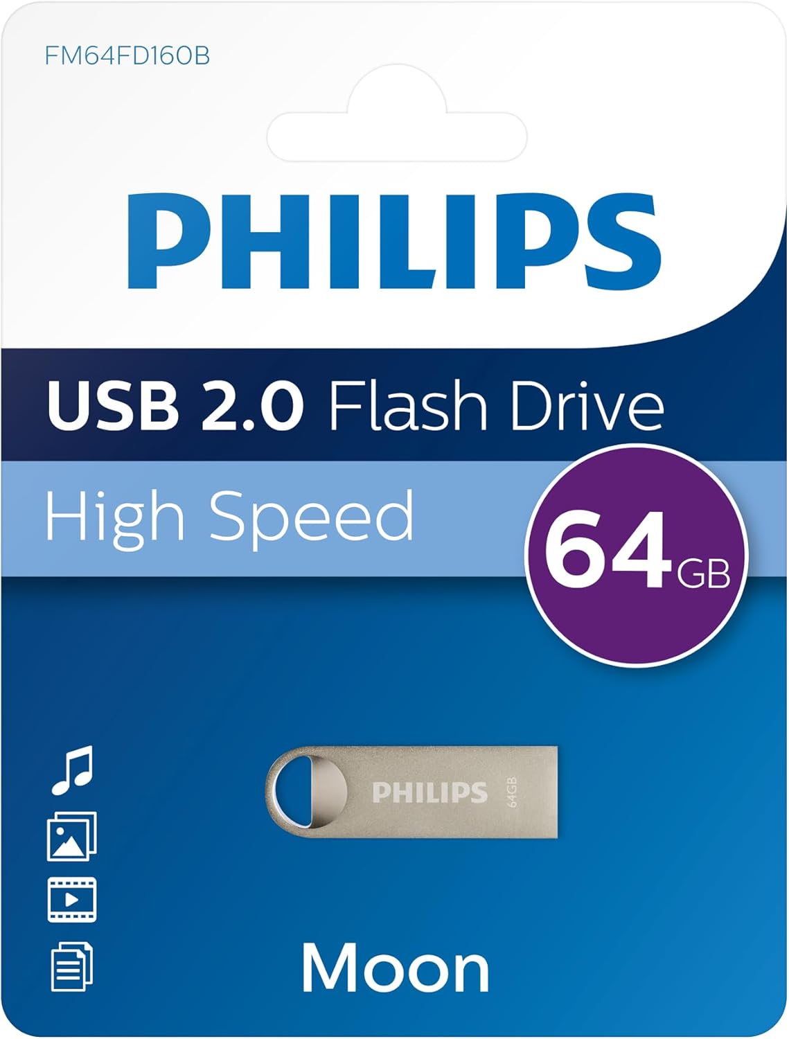 Philips Moon Edition High Speed 2.0 USB - stick 16 GB voor PC, laptop, computer, leessnelheid tot 20 MB/s, aluminium, sleutelhanger - NLMAX