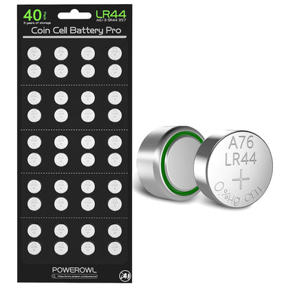 POWEROWL LR44 Batterijen 40 Stuks, L1154F AG13 357 303 SR44 A76 Premium Alkaline Batterij 1.5V Hoge Capaciteit Knoopcelbatterijen - NLMAX